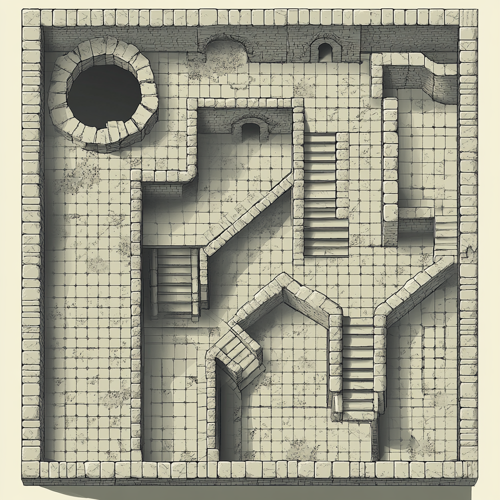 Dungeon Battlemap with Passageways and Stairs