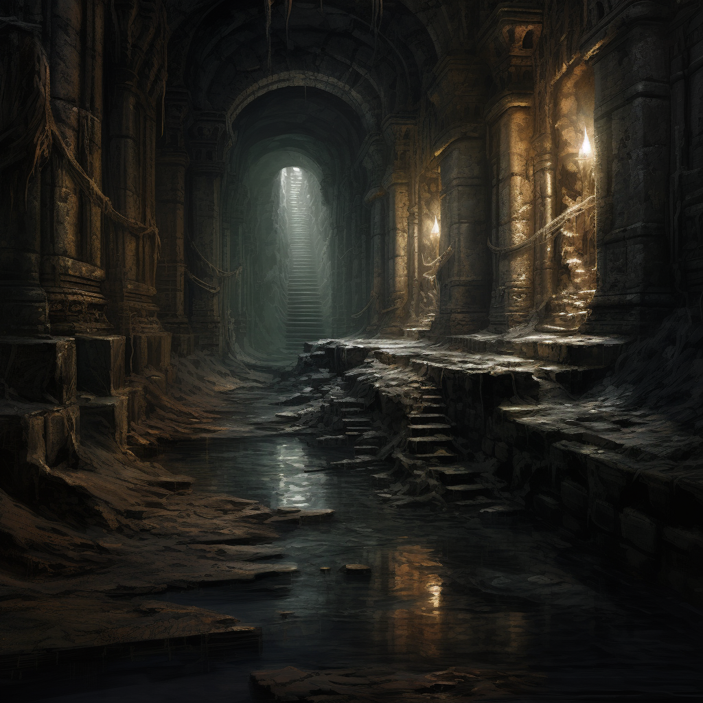 Mysterious secret passage in a dark fantasy dungeon