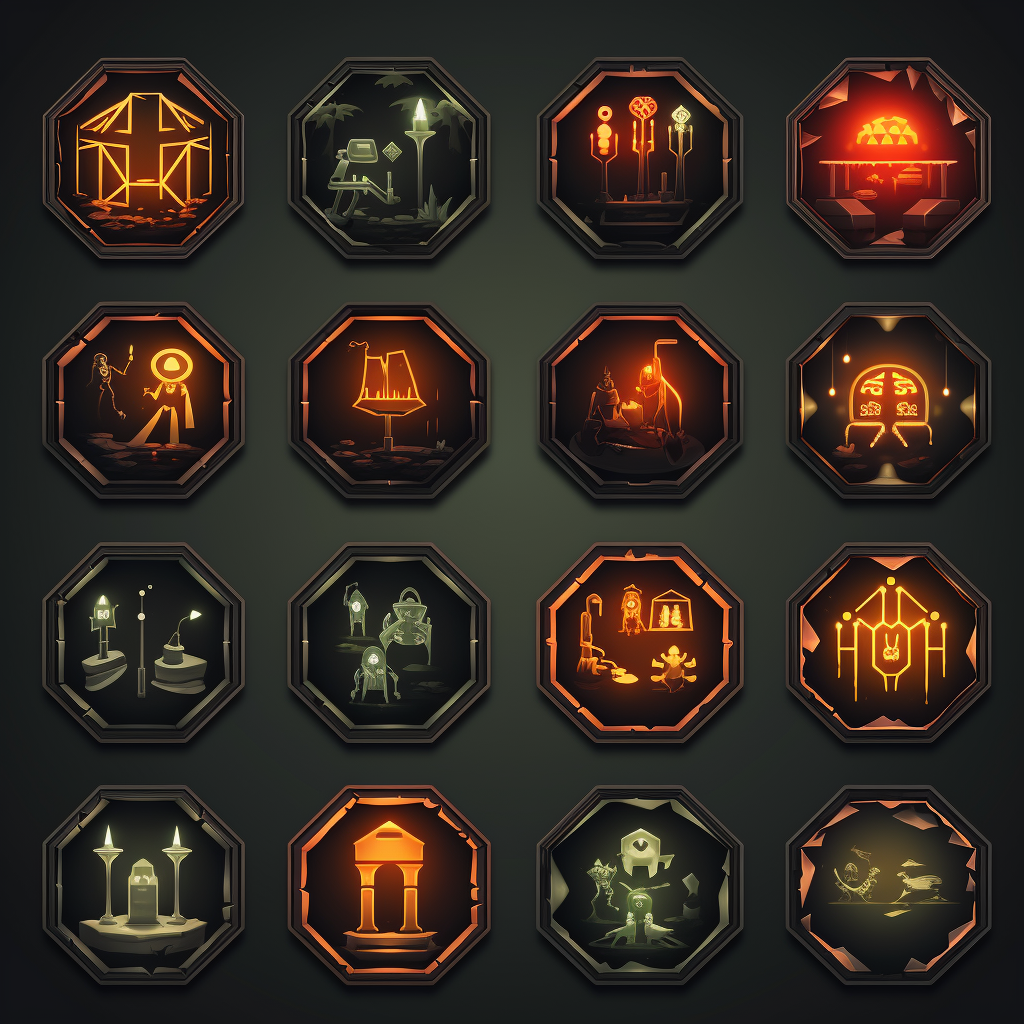 Hexagonal dungeon room icons