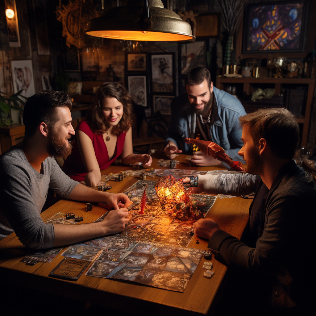 Group playing thrilling Dungeons and Dragons game