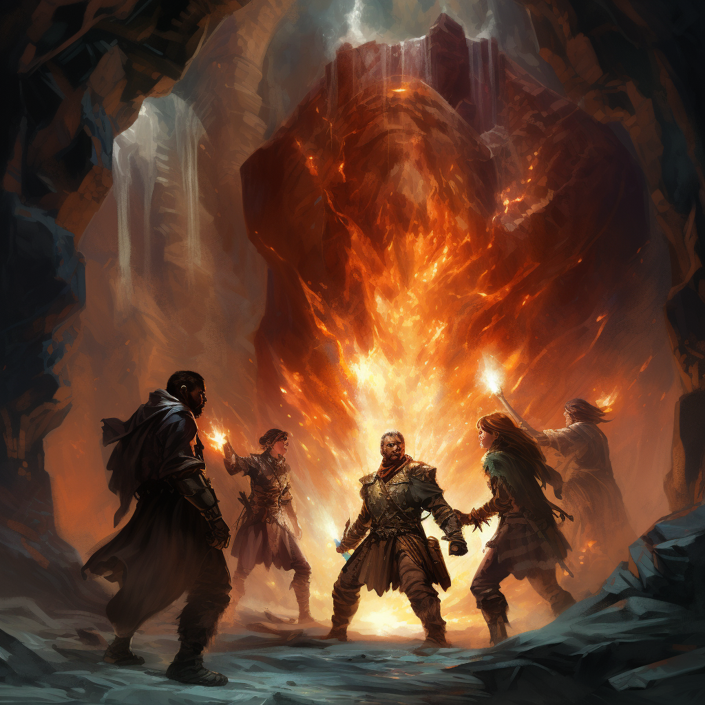 Dungeons & Dragons Adventurers Fighting Fire Elemental