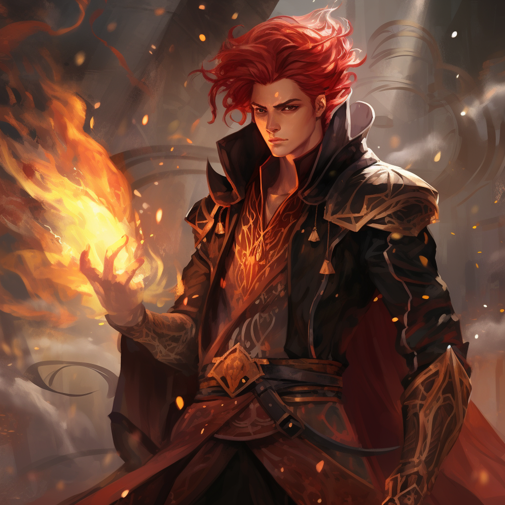 Anime character with red hair and spear