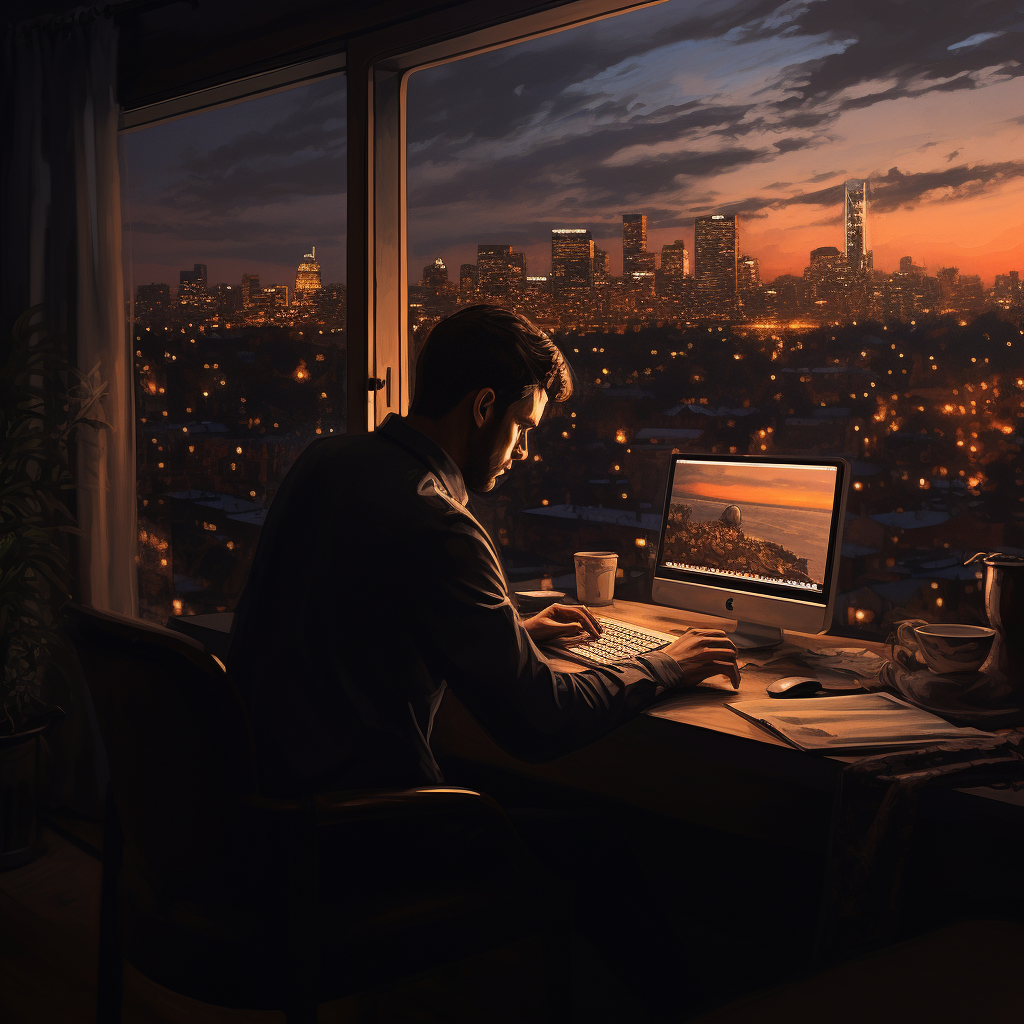 Businessman working on proposal at dusk