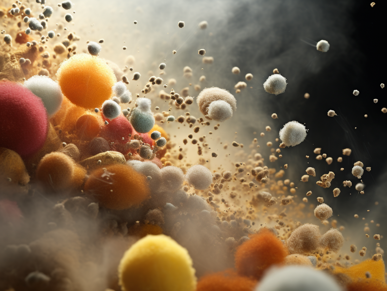 Macro Photo of Airborne Dust Particles, Allergens, and Viruses