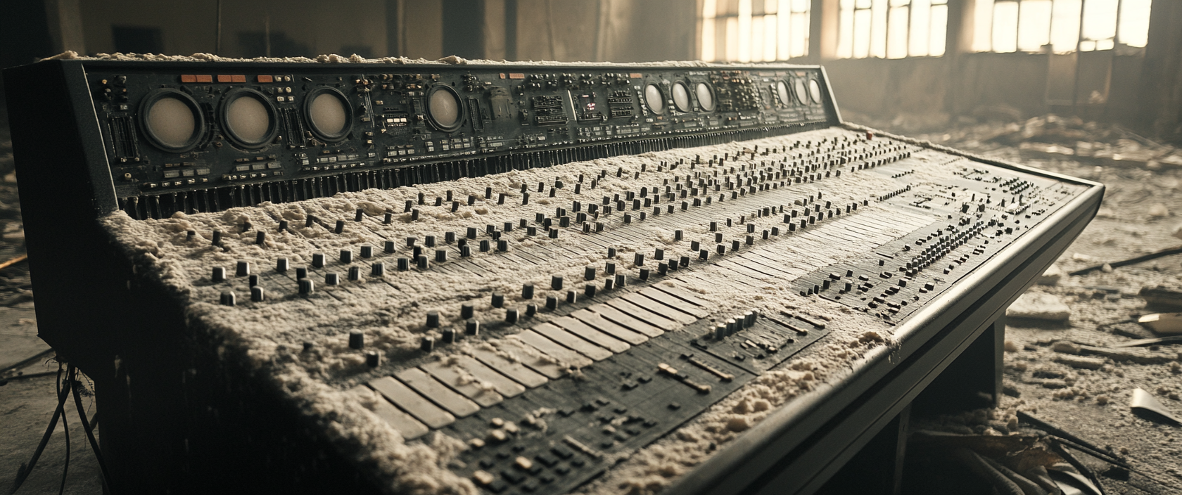 Large Mixing Console Covered in Dust