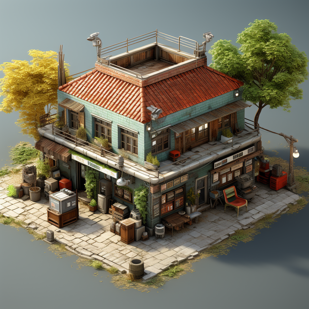 Isometric game asset of brick community center