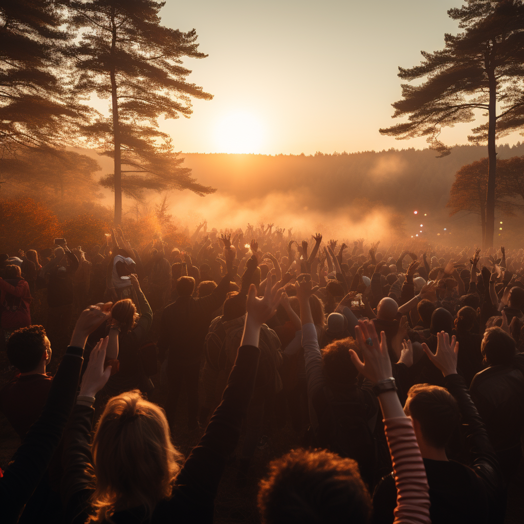 People dancing at Dutch Veluwe underground techno rave