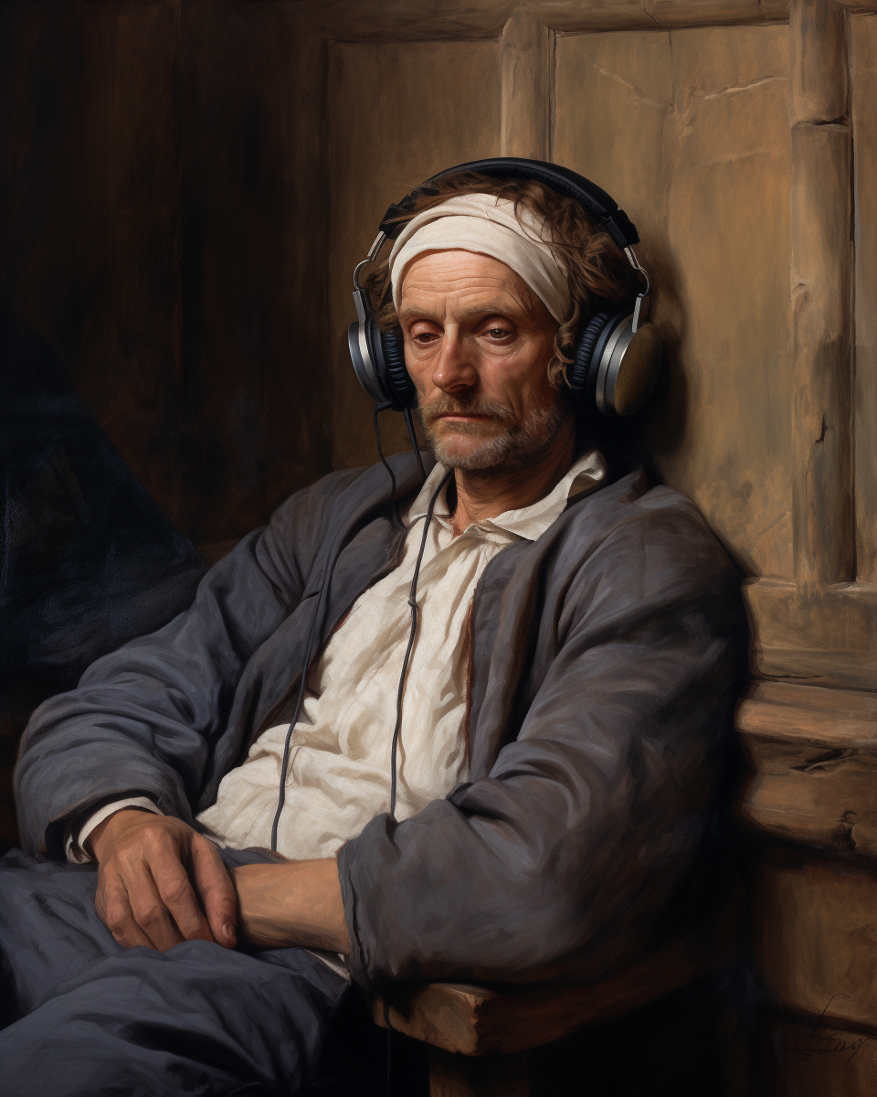 Rembrandt-inspired Dutch Man with Headphones