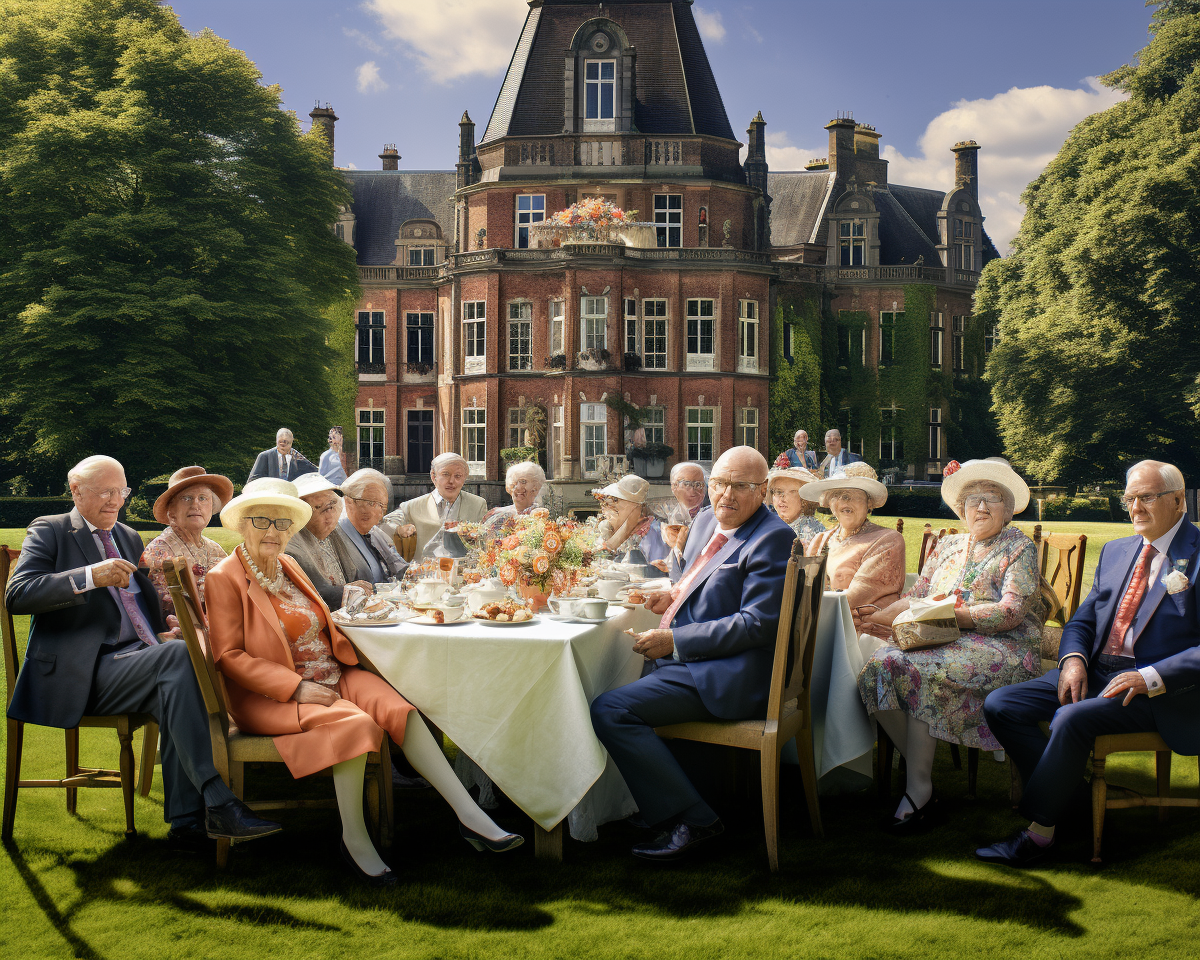 Group of Dutch Retired Seniors Having High Tea