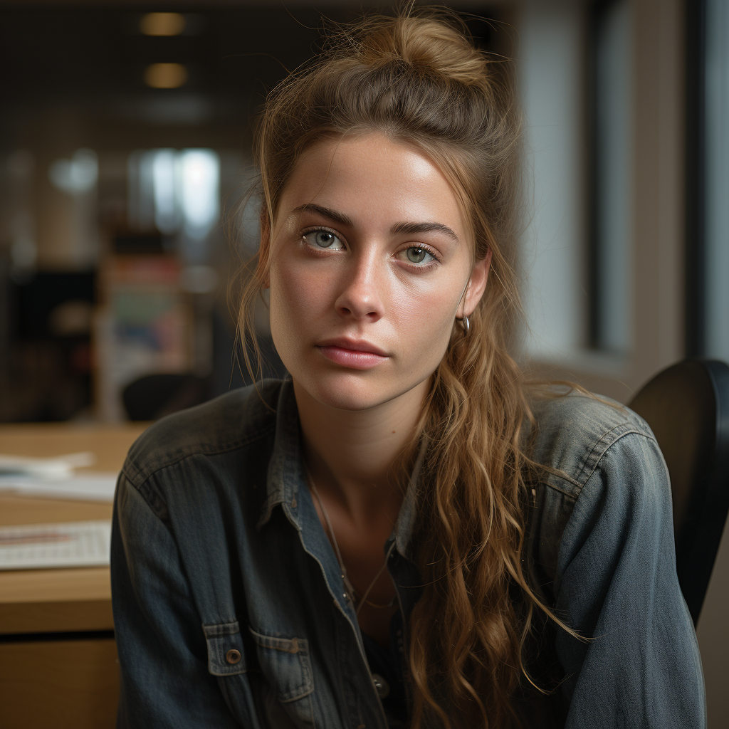 Dutch woman in office looking up