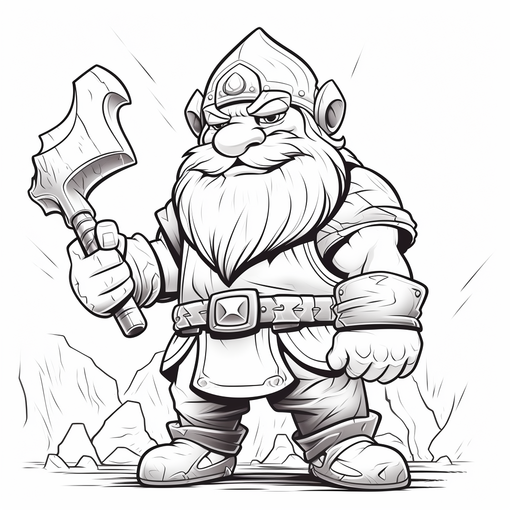 Dwarf holding axe in Pixar line art style