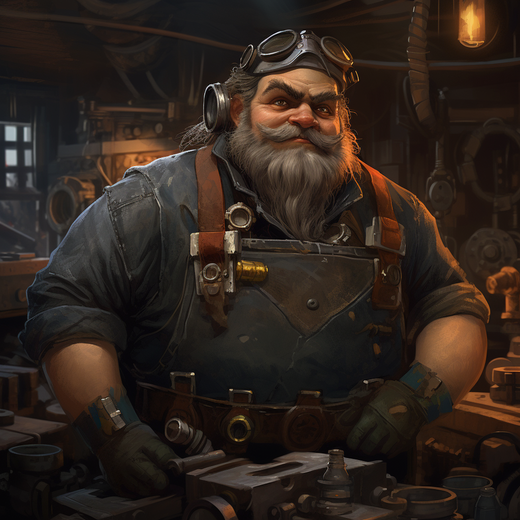 Skilled dwarf engineer working on engineering project