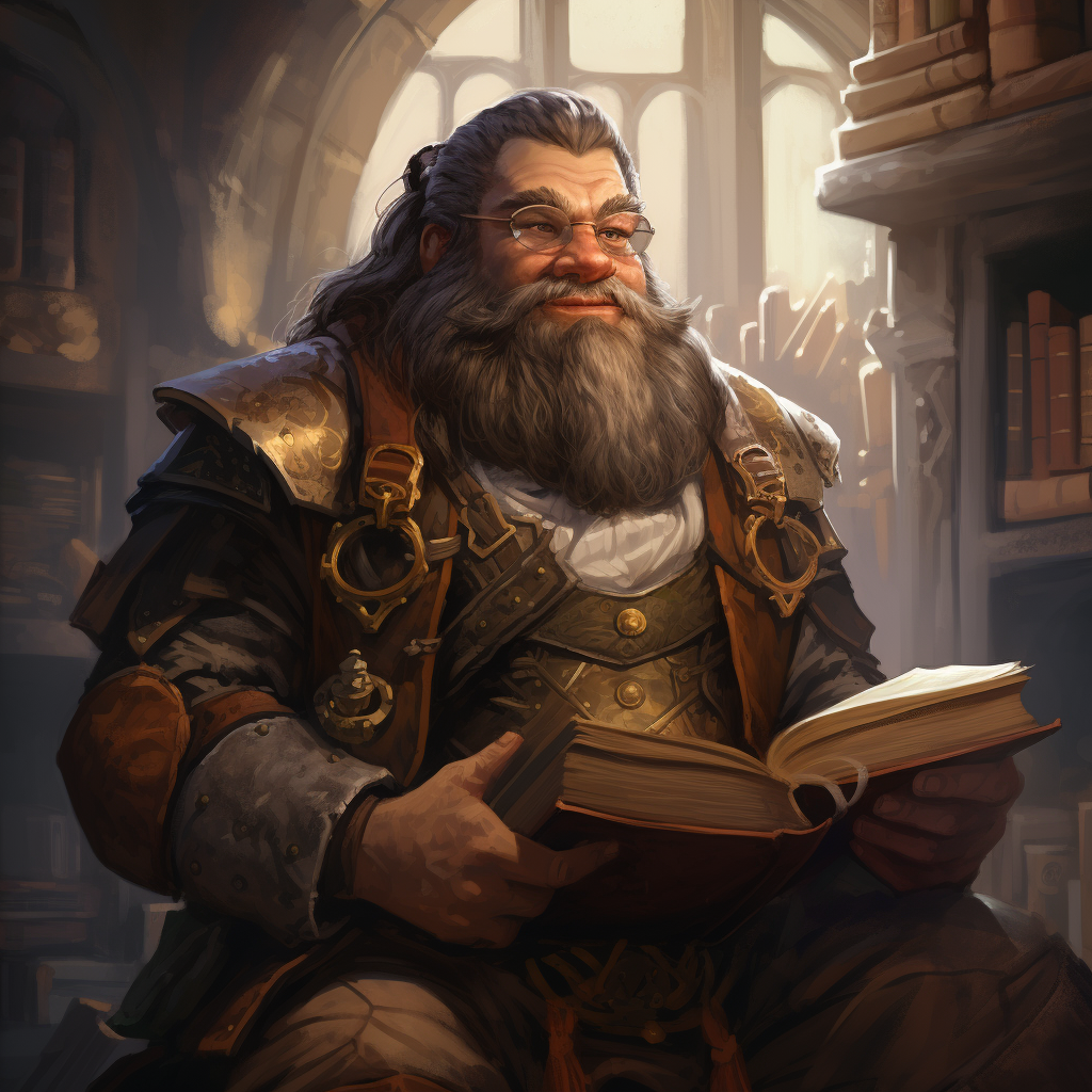 Fantasy Dwarf Librarian with Book