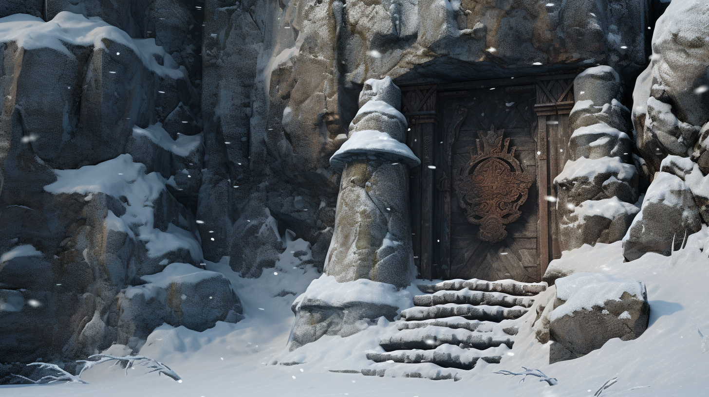 Dwarven Stone Door in Snowy Mountain