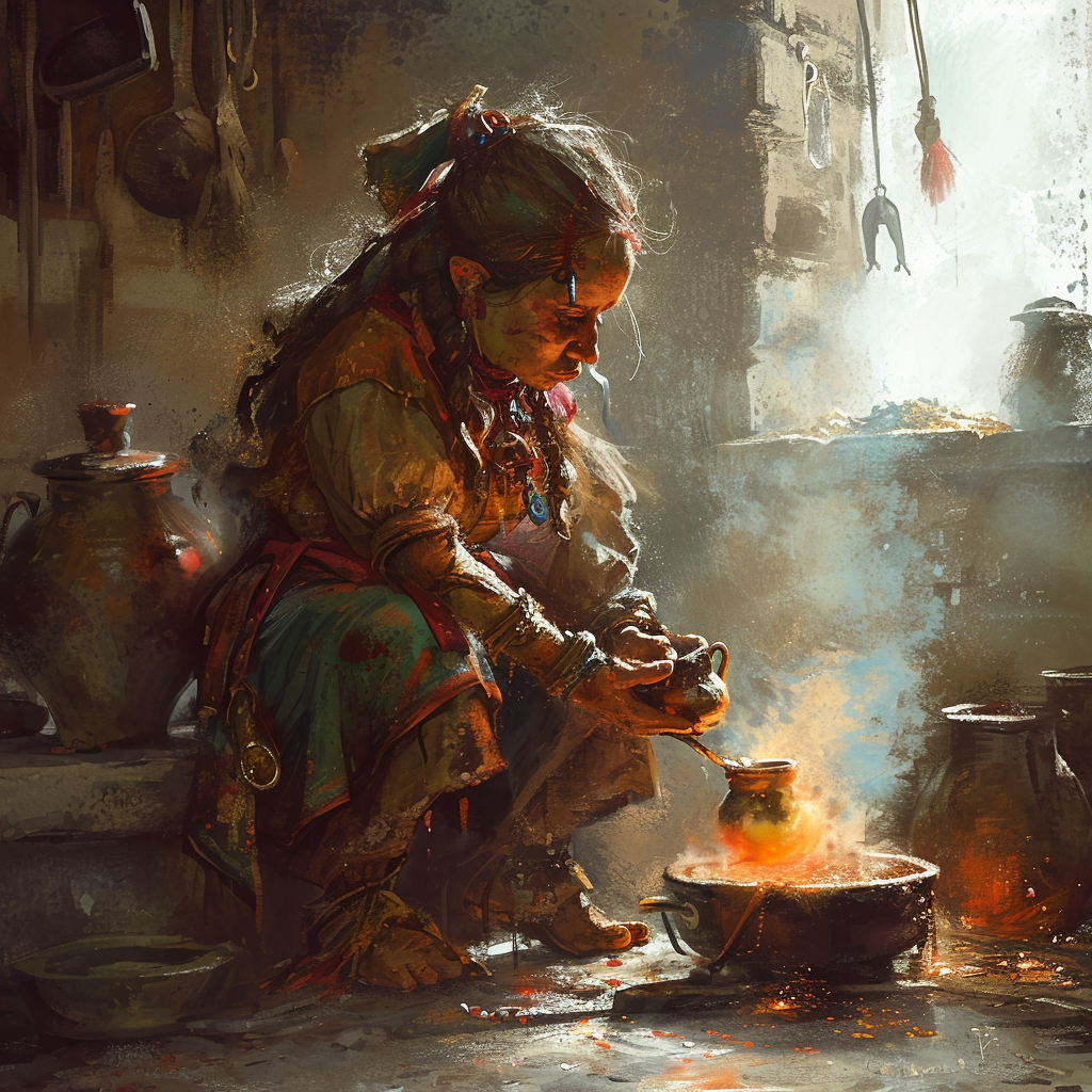 Dwarf Female Coppersmith Shaping Saucepan