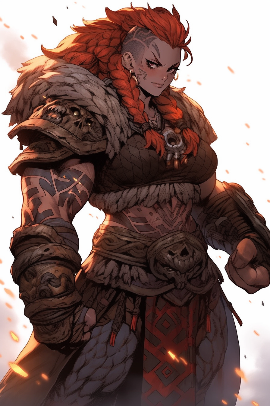 Strong Dwarven Female Warrior with Lava Magic