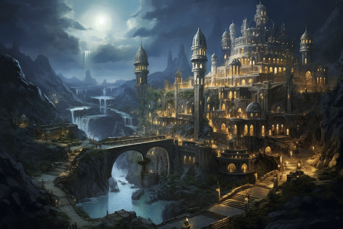 Dwarven City Landscape at Night