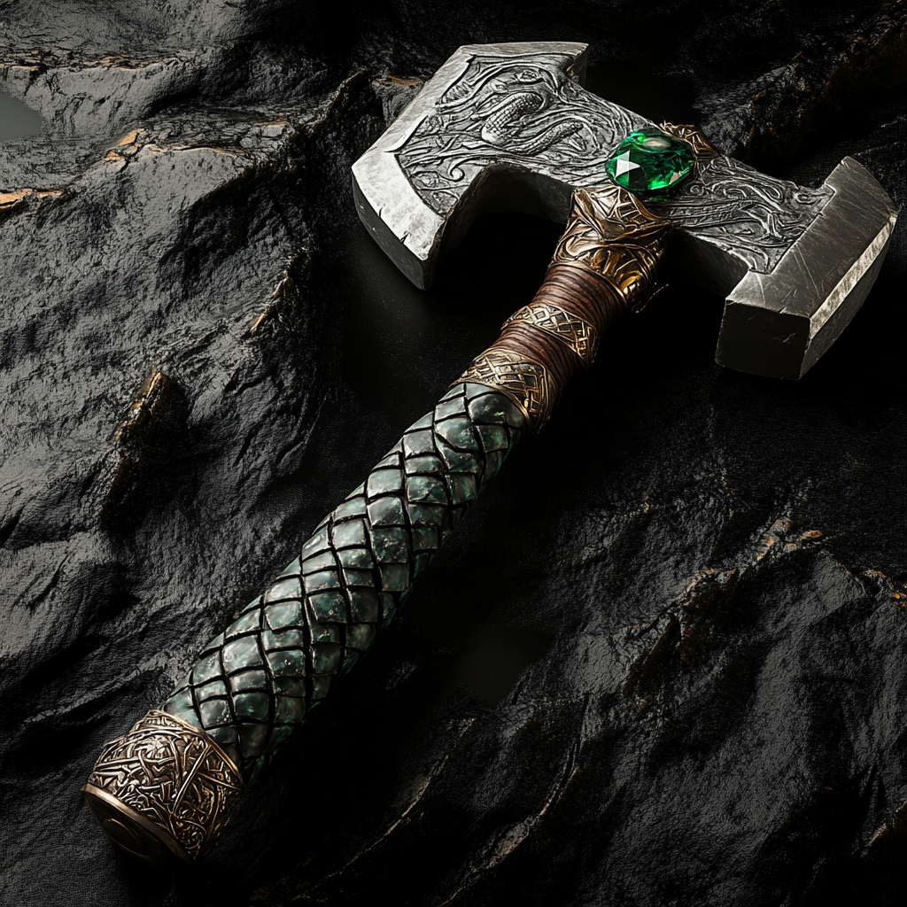 Dwarven War Hammer with Emeralds