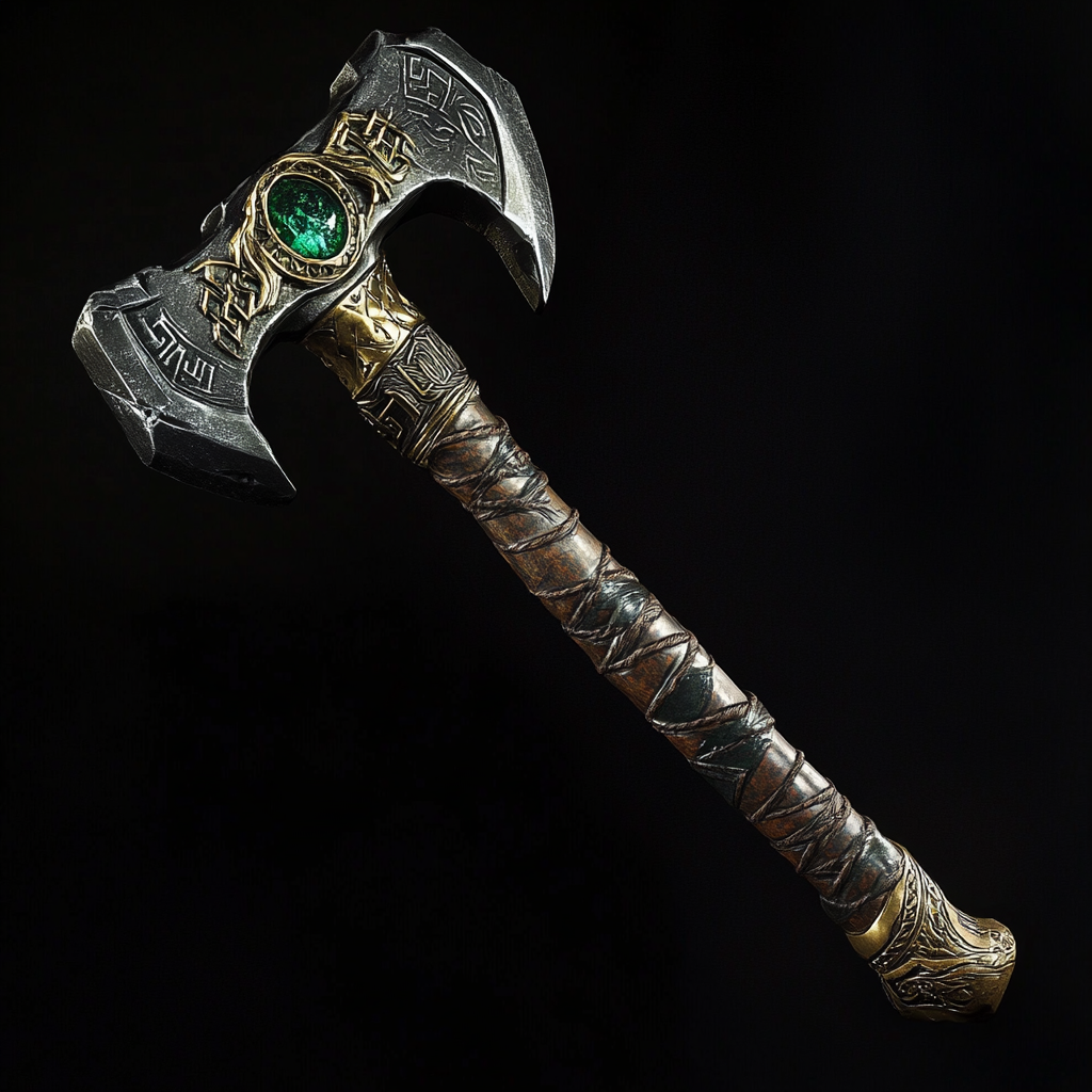 Dwarven War Hammer with Emeralds