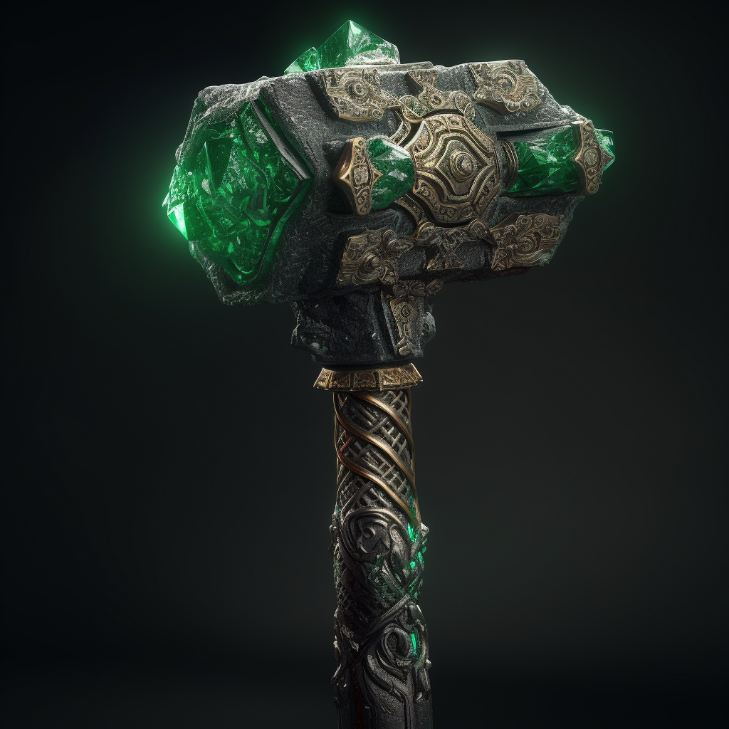 Dwarven war hammer emerald wrath fantasy