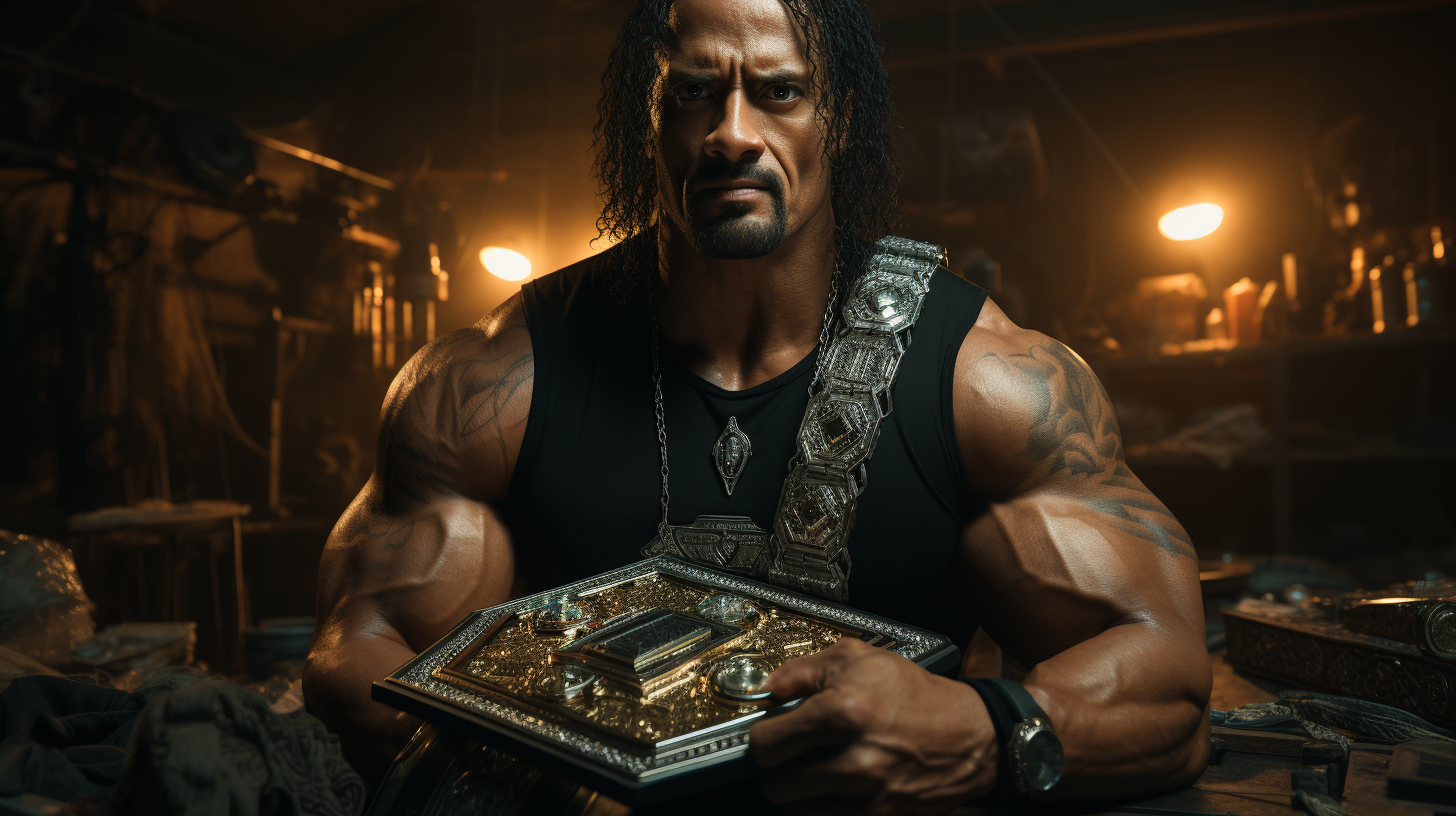 Dwayne  The Rock  Johnson wearing WWE championship belt