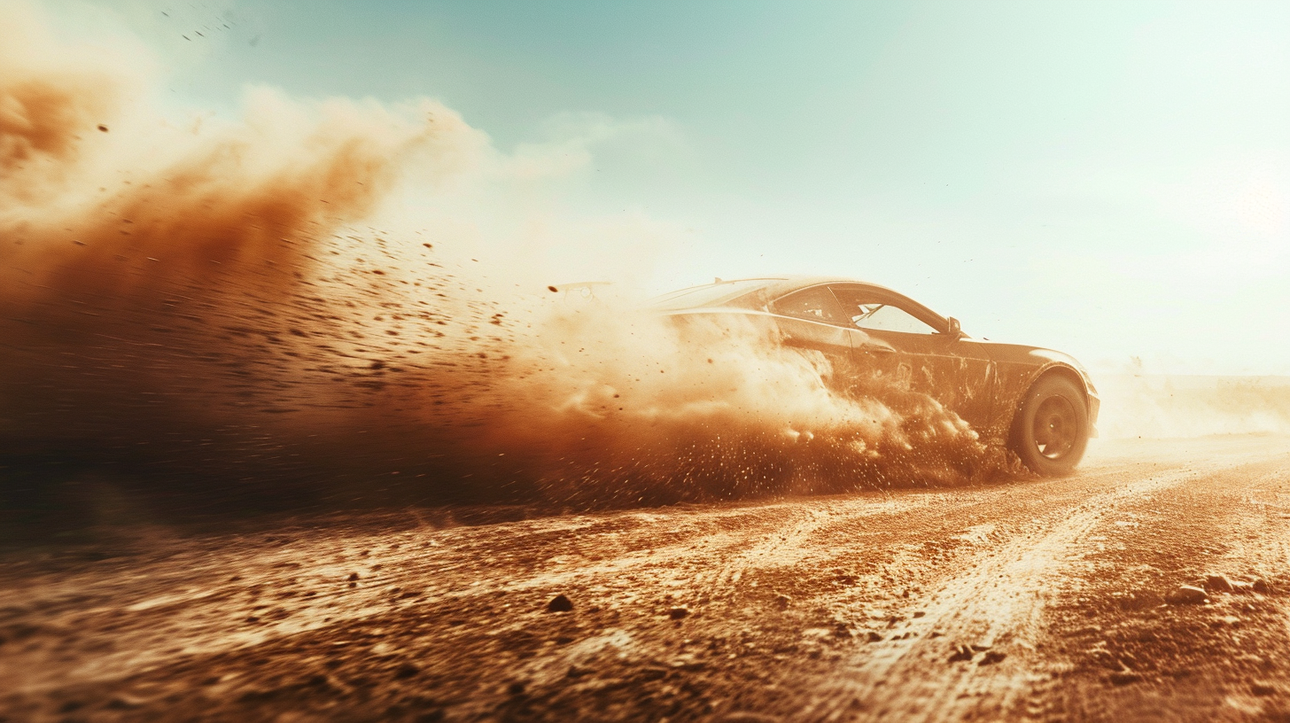 Fast car kicking up dust