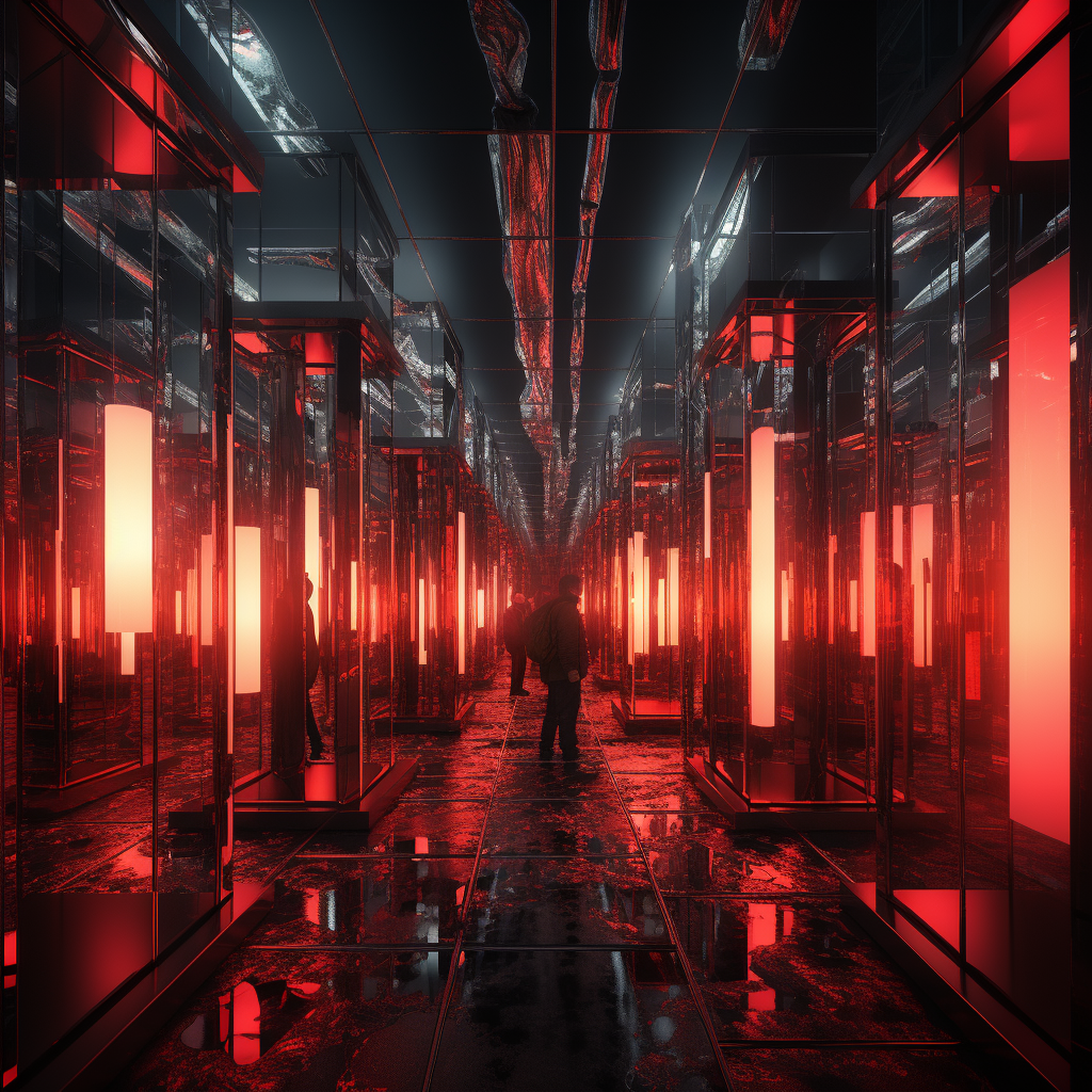 Dark cyber structure with red neon lights