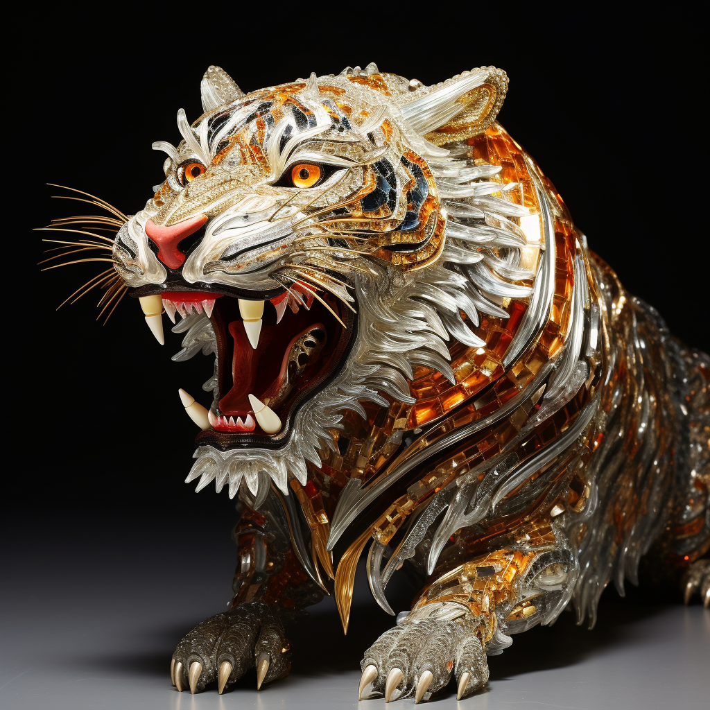 Roaring Japanese Tiger with Jewels and Diamonds