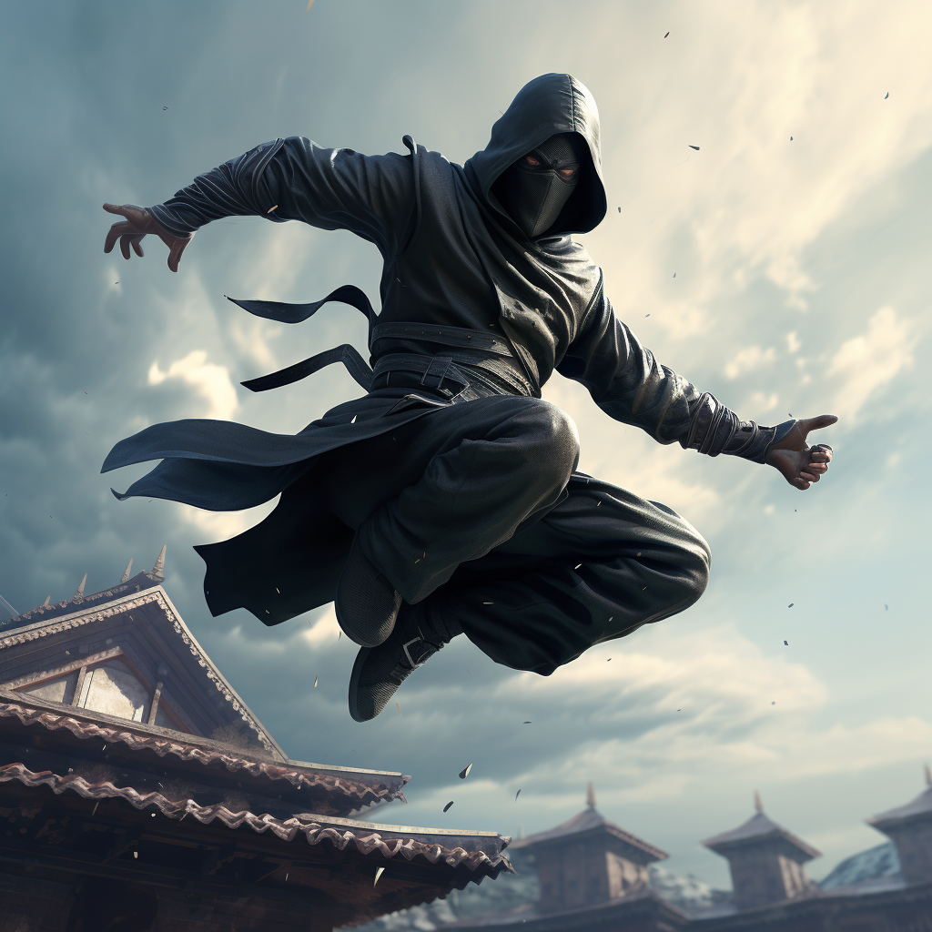 Dynamic Ninja Pose Stock Photo