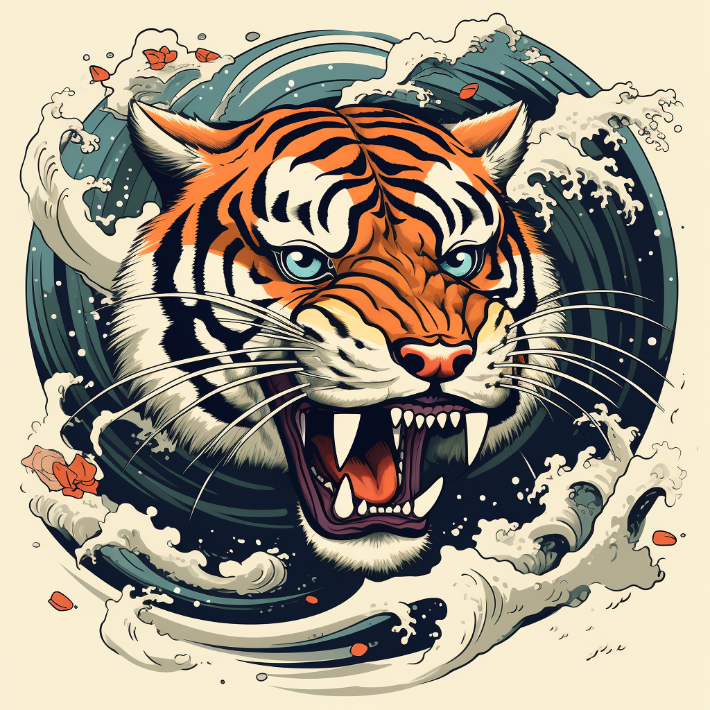 Dynamic Roaring Japanese Tiger Illustration