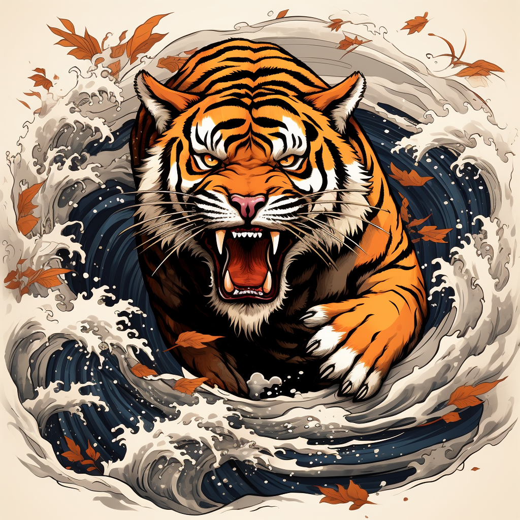 Japanese Tiger Illustration in Dynamic Pose