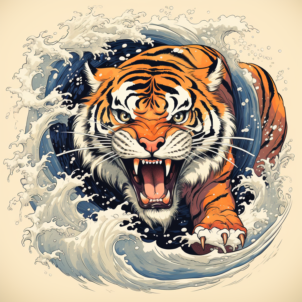 Traditional Japanese Tiger Illustration