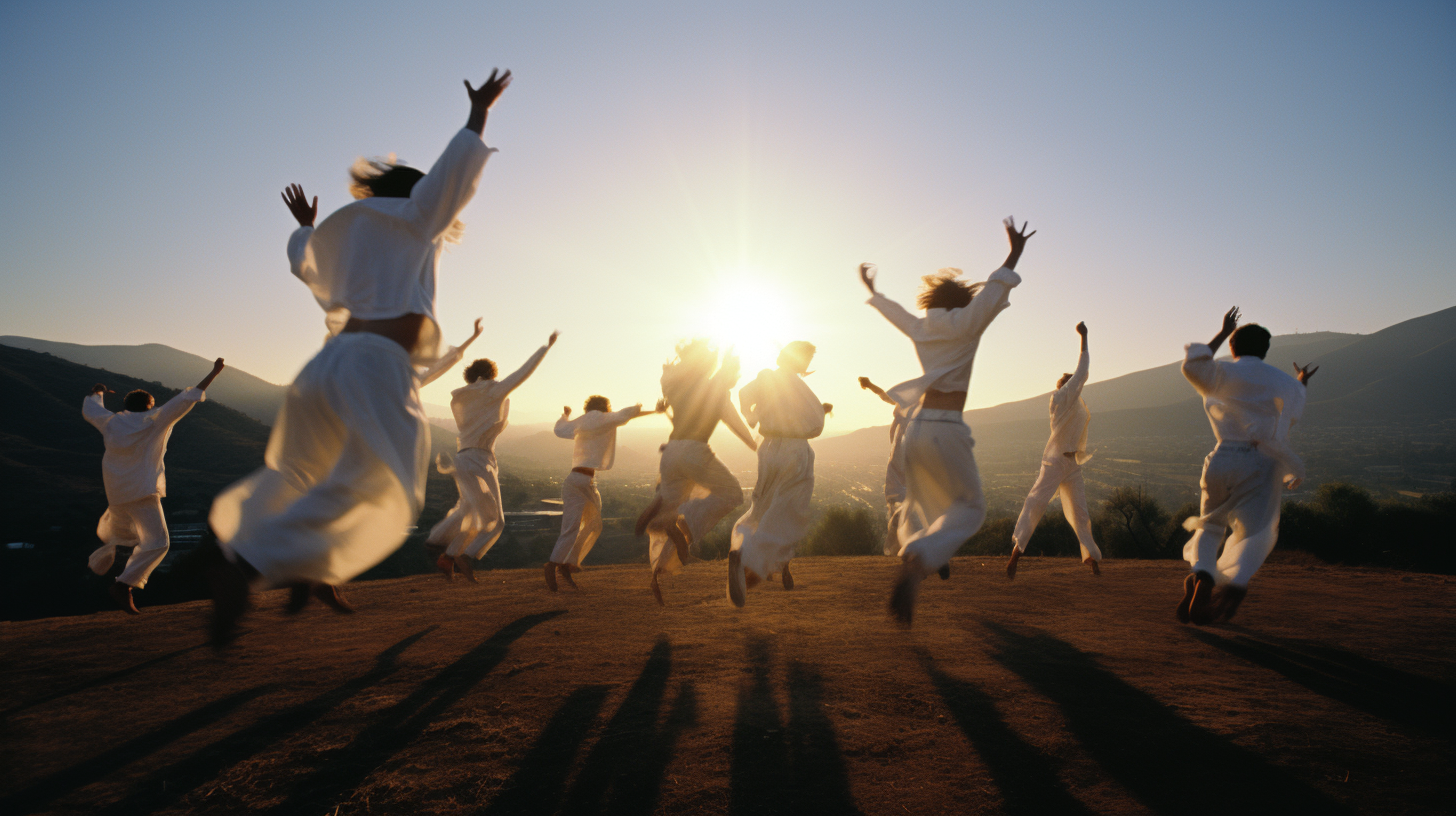 Silhouettes of Teens Dancing in Levitation