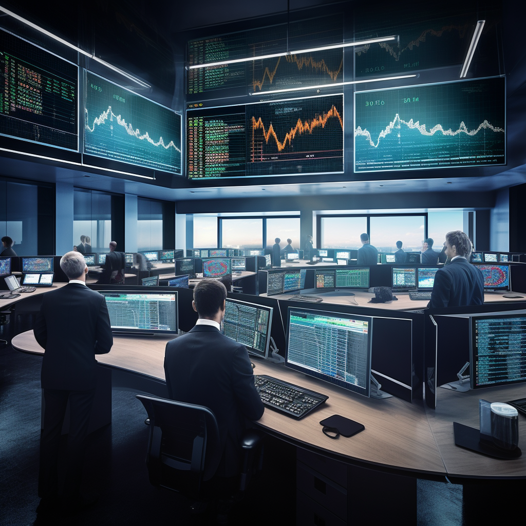 Financial trading floor with dynamic charts