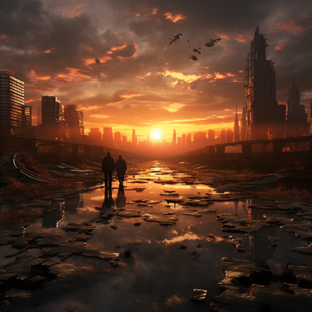 Ultrarealistic Dystopian Sun Setting Image