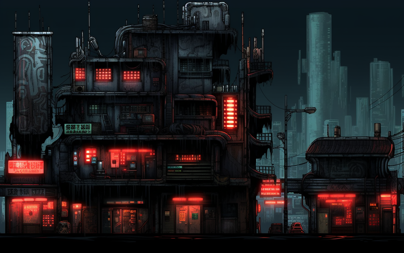 Dystopian city 2D pixel art