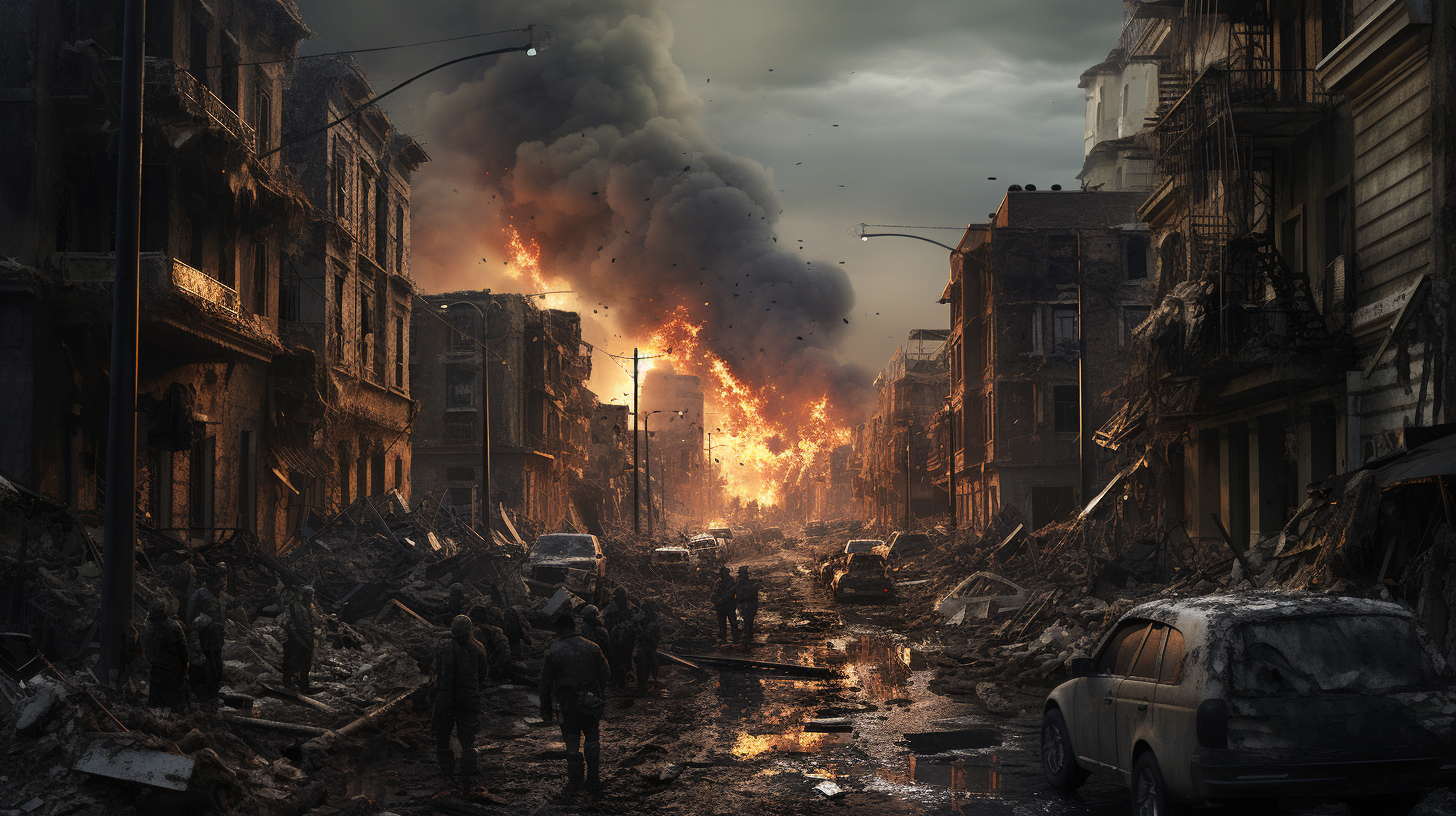 Concept art of dystopian Napoli after nuclear war