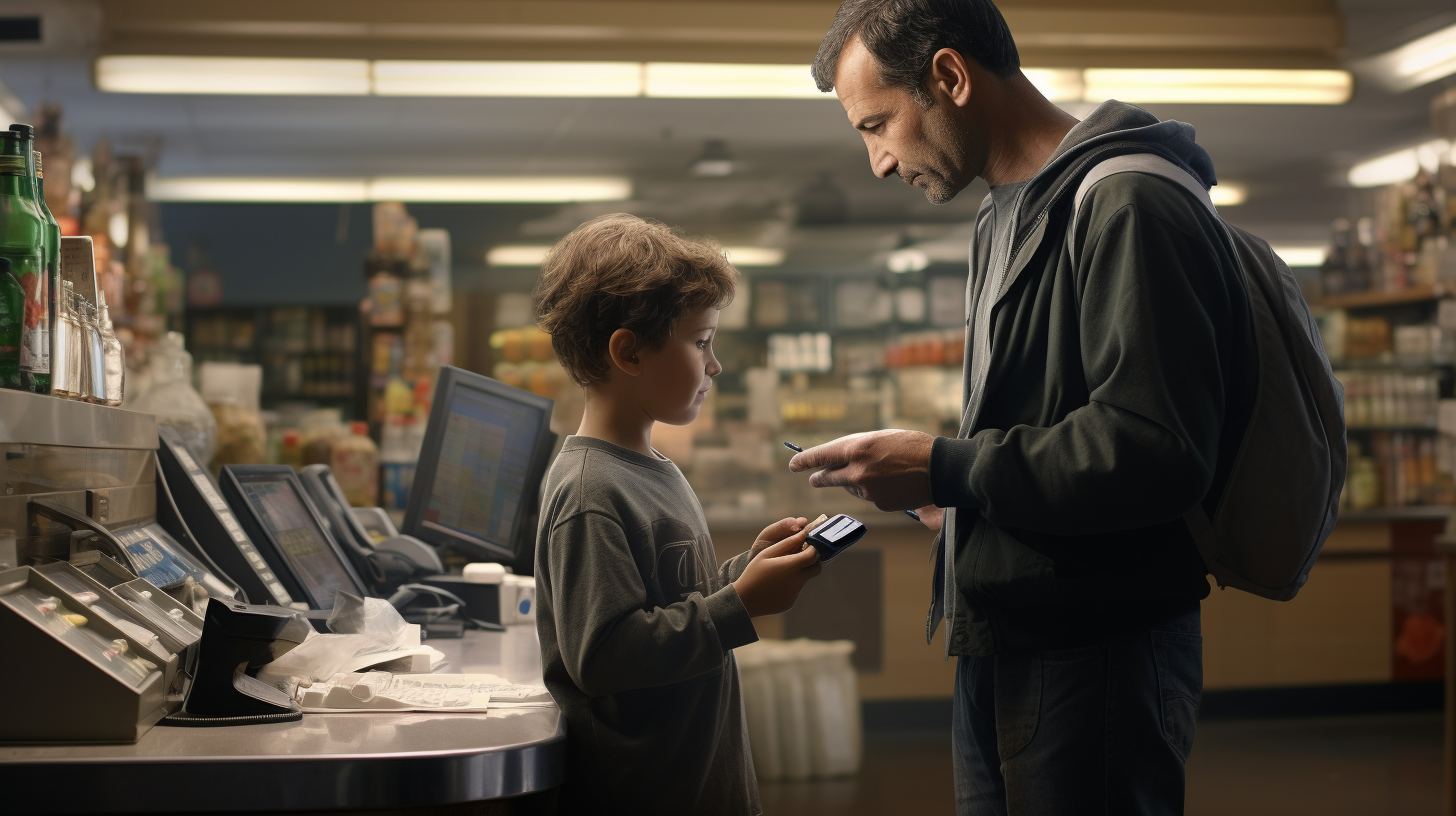 Man and Son Making Mobile Payment