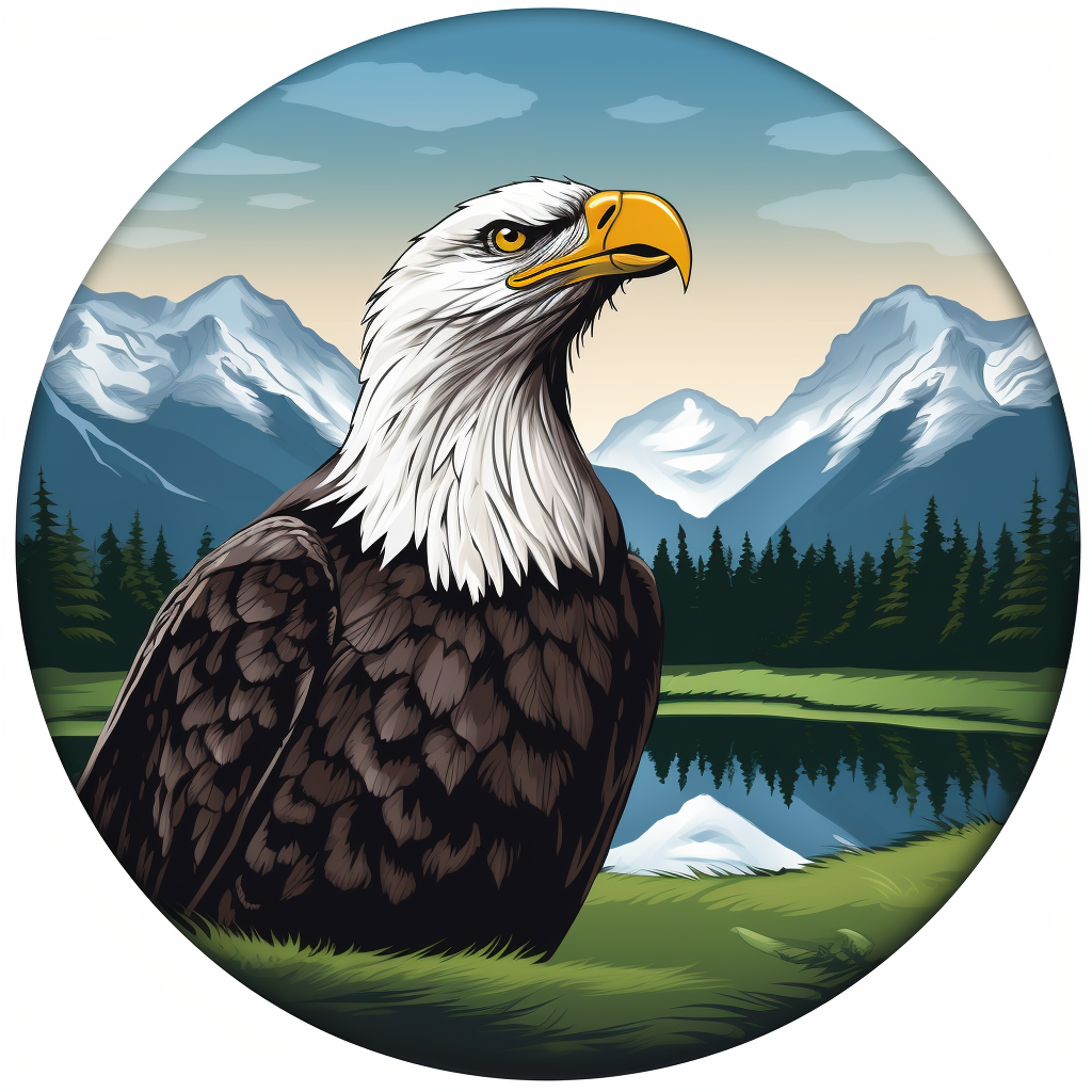 Eagle on Golf Ball with Mountains