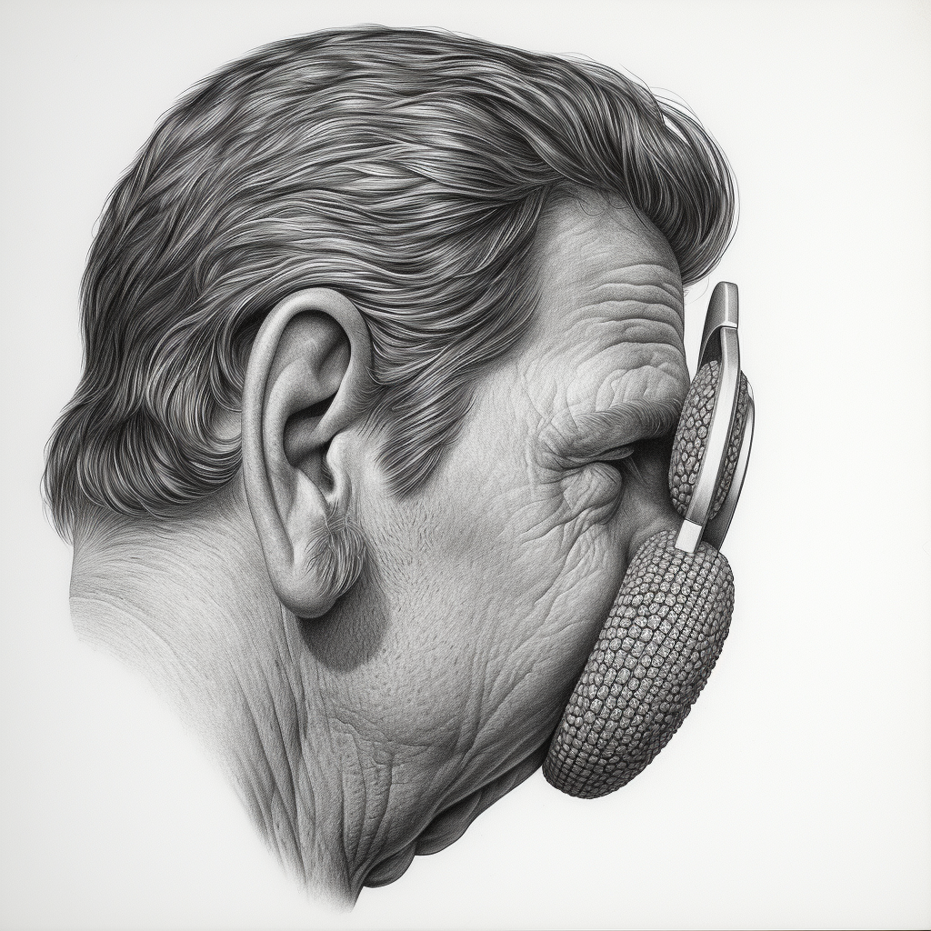 Detailed pencil drawing of an ear