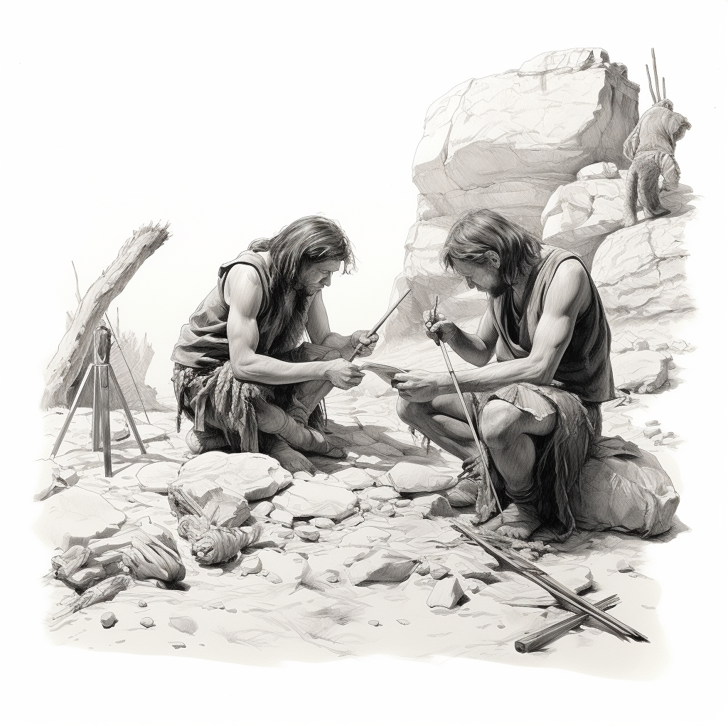 Early humans discovering the tool of logic