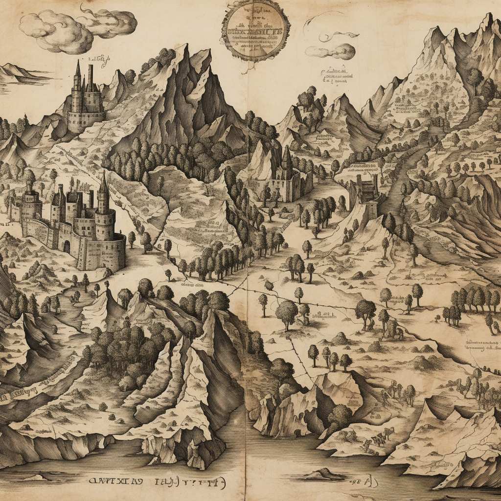 Detailed etching of early world map