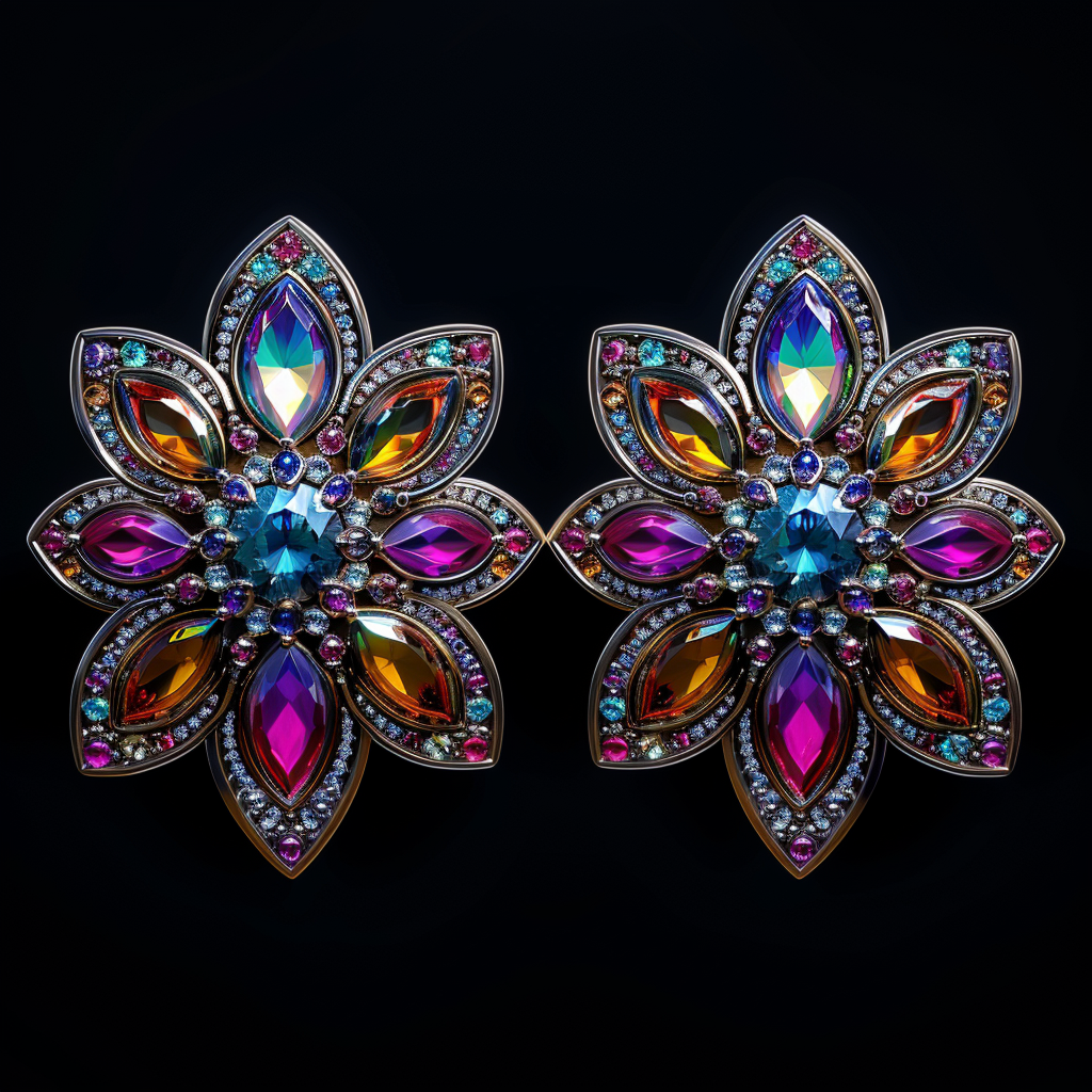 Colorful gem earrings in fantasy style