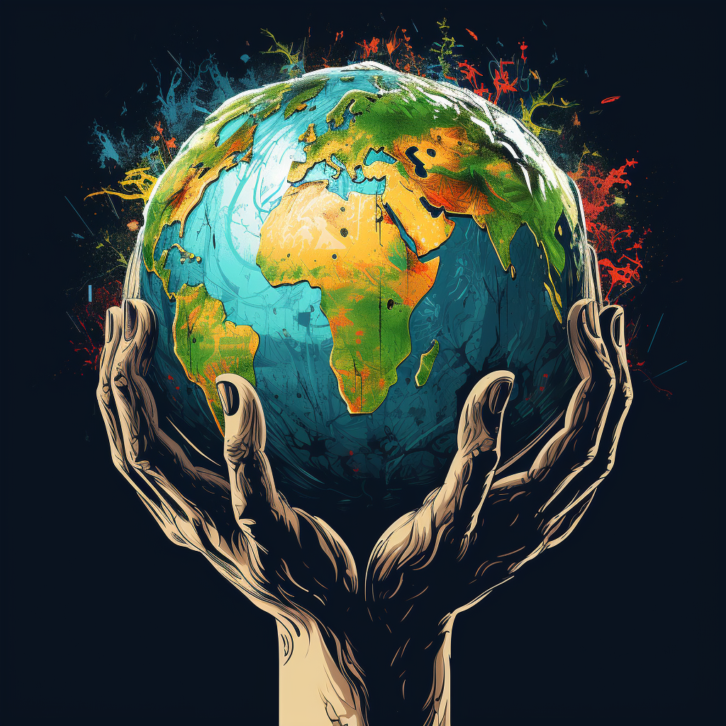 Graphic illustration of Earth in hands