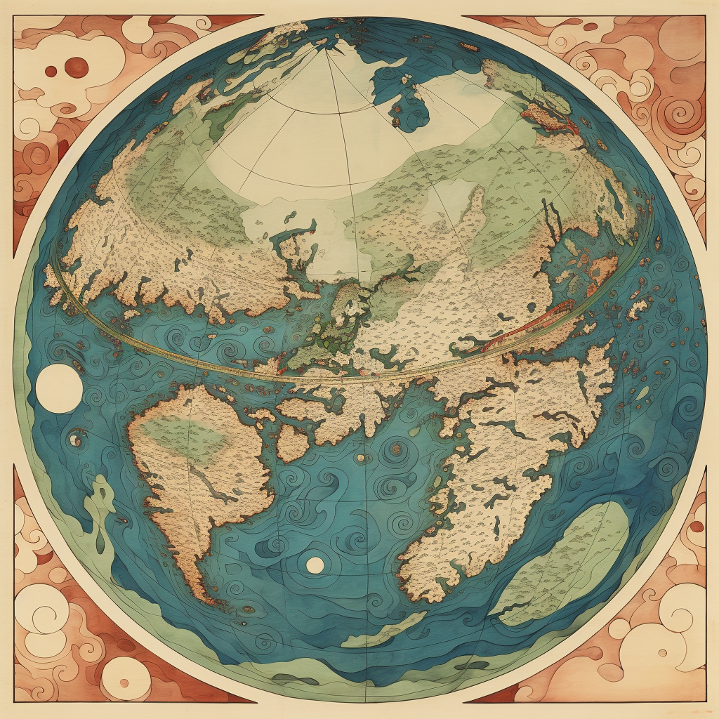 Earth Map in Hokusai's Woodblock Style