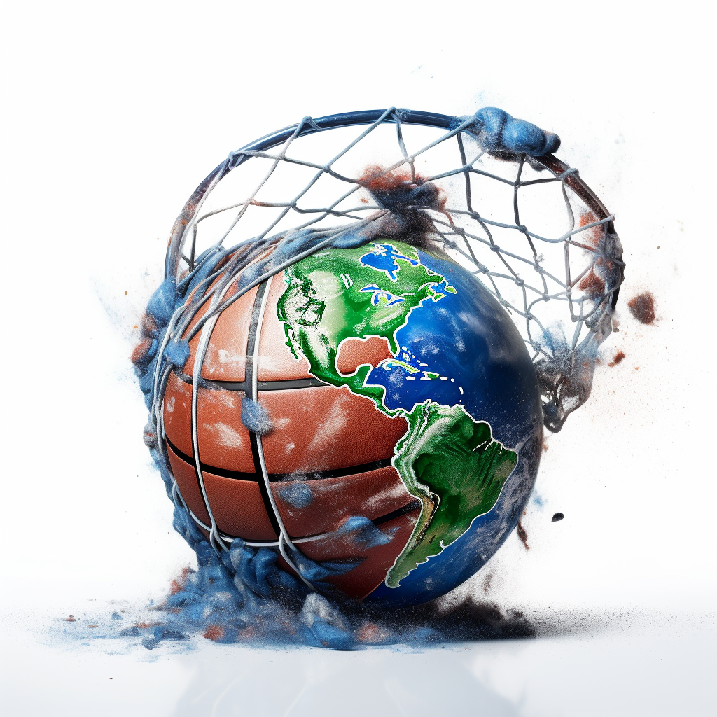 Earth swishing through basketball net