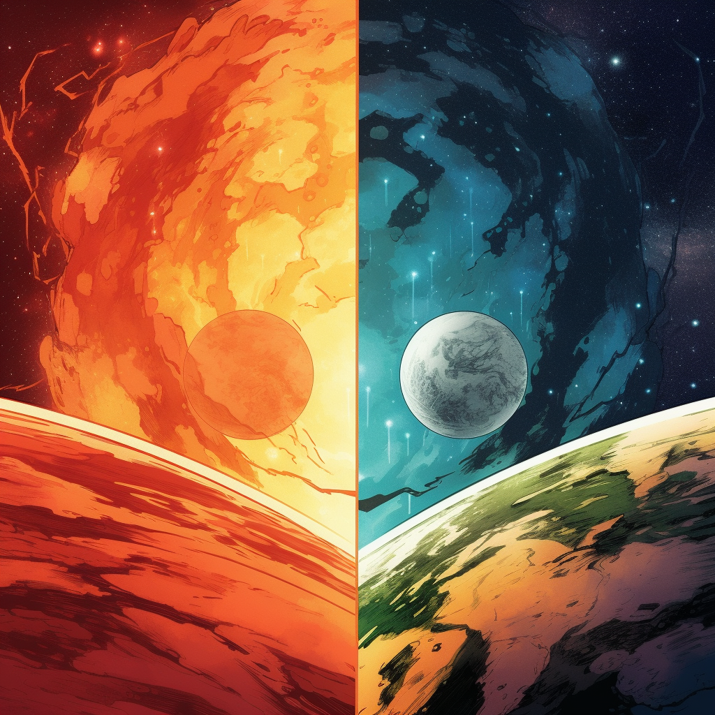 Drawn style image of huge planet and space