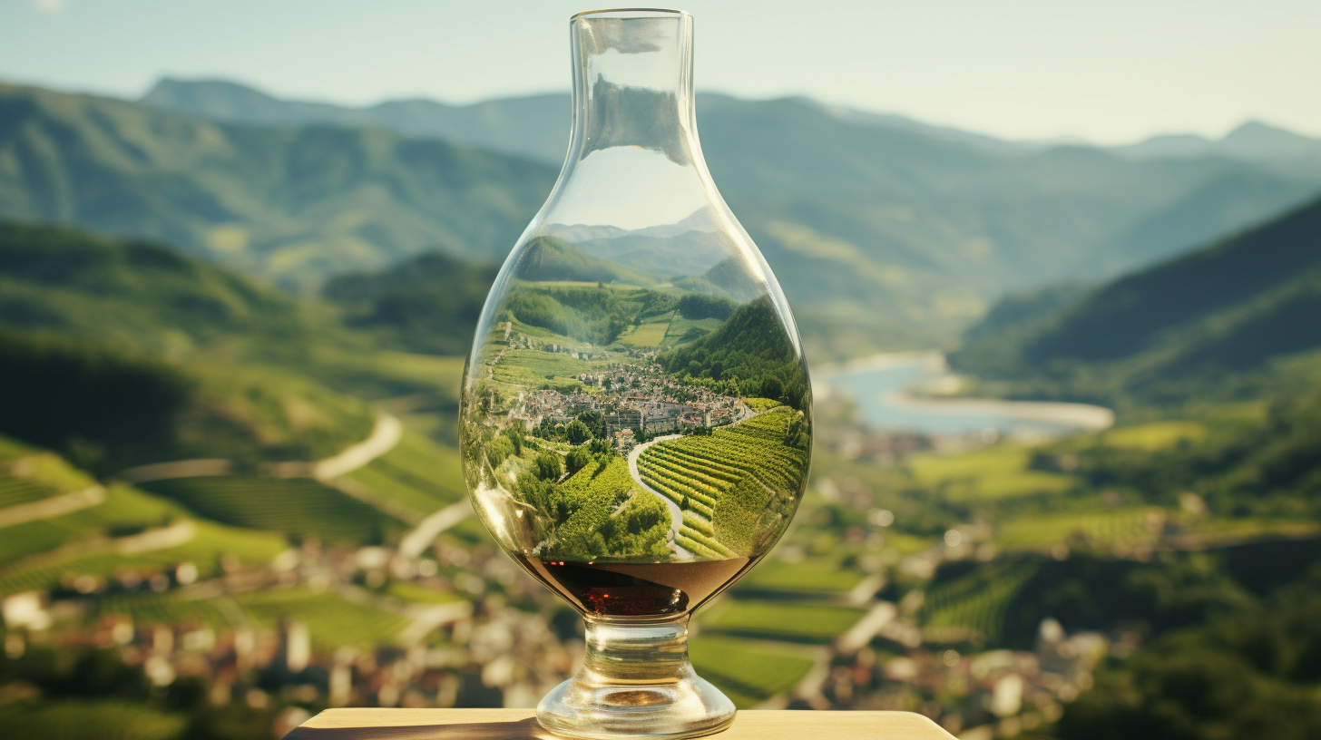 Artistic Wine Bottle amidst Vineyards and Earth