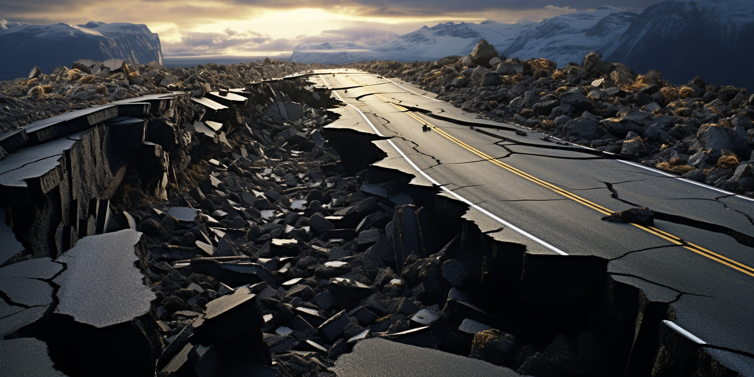 Cracking road during an earthquake