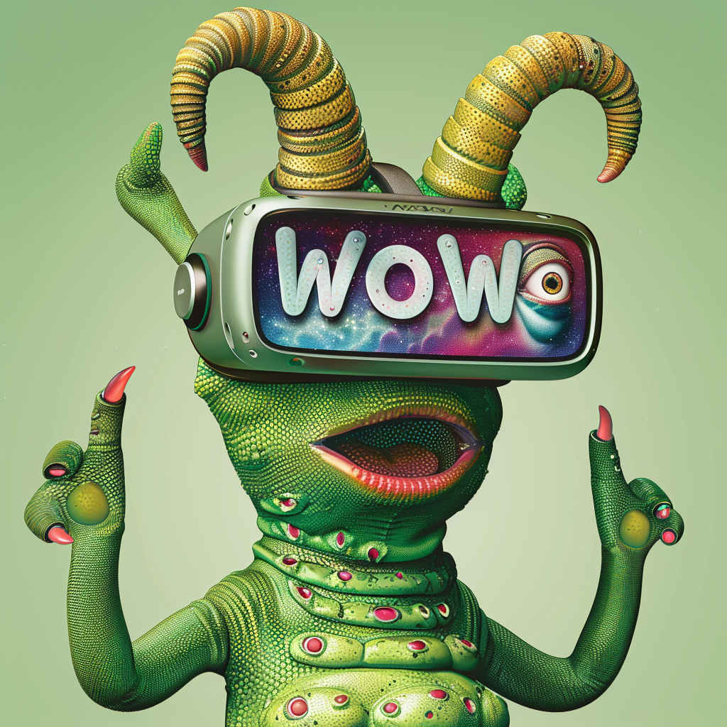 Green Earthworm wearing VR headset